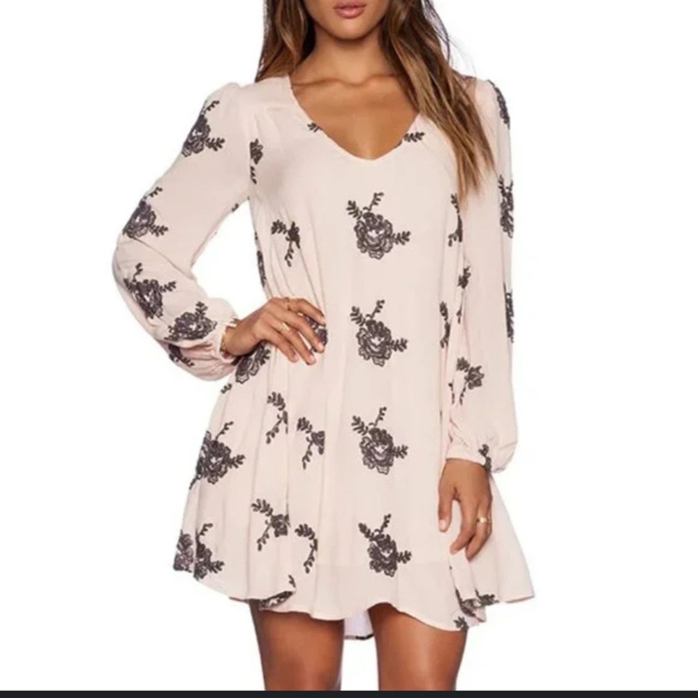 Free People Blush and Black Floral Mini Dress - Picture 2 of 6